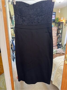 Strapless Black Lace Bodice Pencil Dress - Women